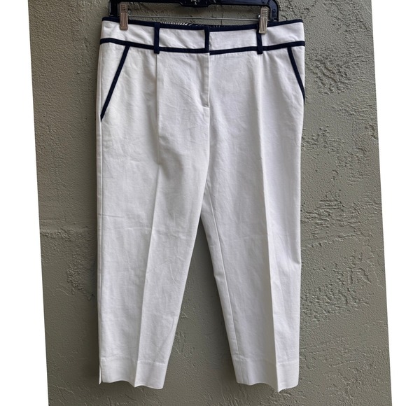 Milly Pants - Milly of New York Womens White Navy Trim Cropped Pants SZ 10 Nautical Coastal